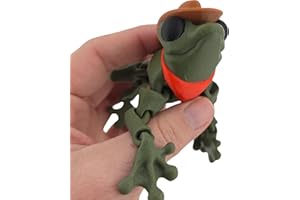 THE GEEK GALLERIA Articulated Frog Figurine, Cowboy Theme, 3D Printed Desk Decor, Stress Reliever Toy