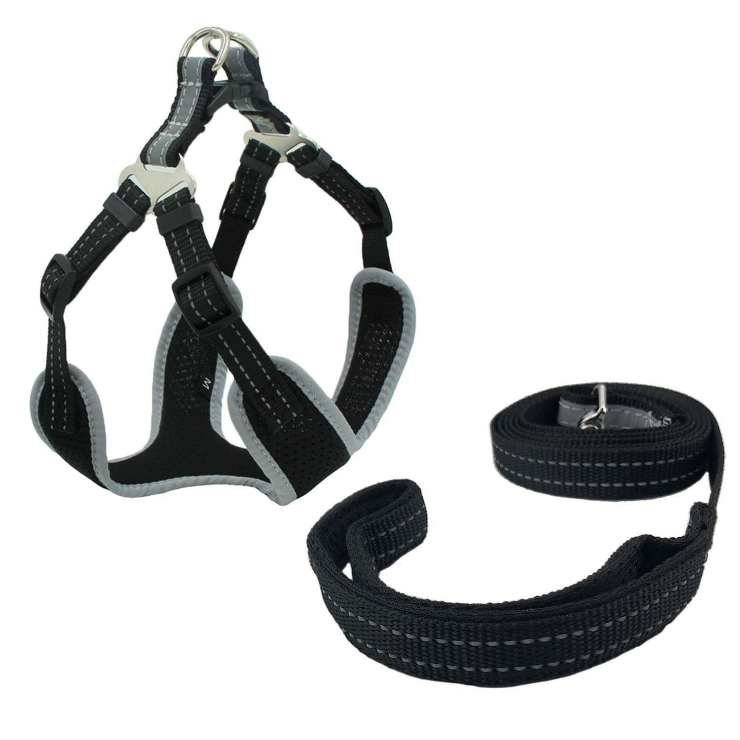 Newtensina Mesh Dog Harness Breathable Puppy Harness with Polyester Reflective Webbing - Black - L
