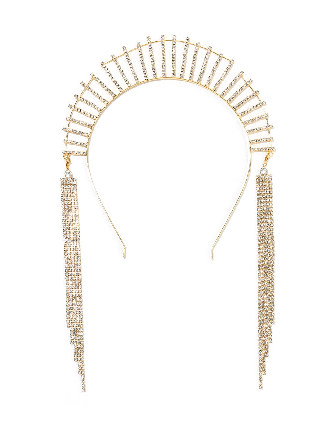 IYOU Mary Halo Crown Headband Gold Sparkly Rhinestone Goddess Headpiece Tassel Wedding Party Costume Hair Tiara Headwear for Women(Gold)