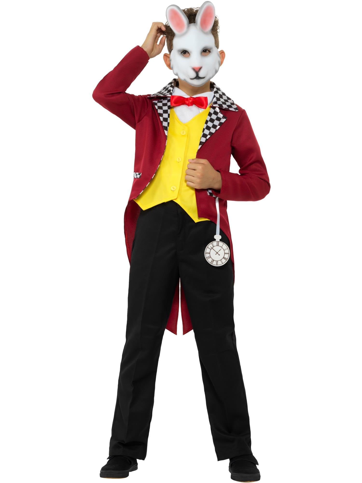 Smiffys White Rabbit Costume, Multi-Coloured with Jacket, Attached Waistcoat, Cravat & Mask, Boys Fancy Dress, Rabbit/Bunny Dress Up Costumes Halloween