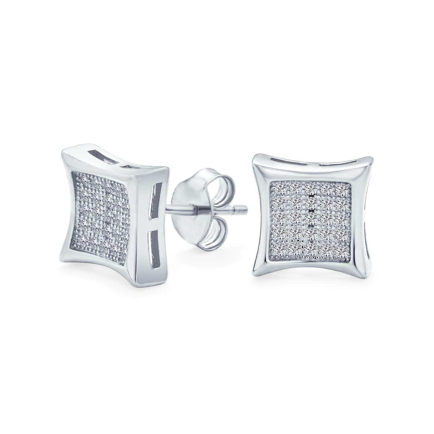 Mens Square Shaped Cubic Zirconia Micro Pave CZ Kite Stud Earrings For Women For Men .925 Sterling Silver 5MM — image 1