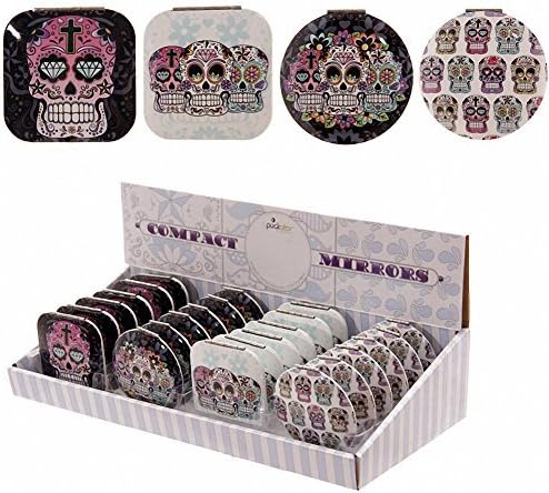 Lauren Billingham Day of the Dead Skull Compact Mirror (square with cream background) by Lauren Billingham