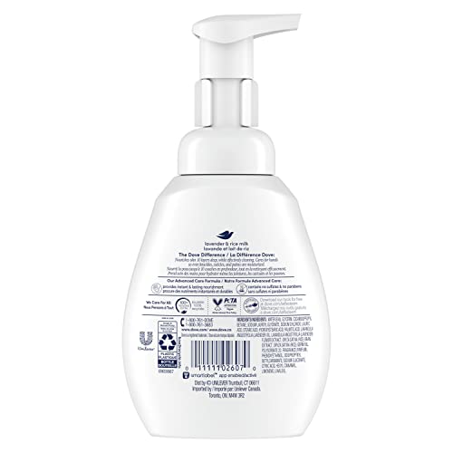 DOVE LAVENDER & RICE MILK PROTECTS SKIN FROM DRYNESS, FOAMING HAND WASH MORE MOISTURIZERS THAN THE LEADING ORDINARY HAND SOAP, 10.1 OZ