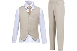 DOISPON Boys Suits Slim Fit 4 Piece Formal Dresswear Suit for Kids Tuxedo Wedding Set Toddler Boy Dress with Vest Shirt Pants and Tie