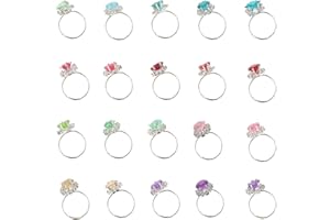 Ipetboom Rings for Girls, 20Pcs Crystal Adjustable Princess Jewelry Finger Rings for Little Girl Pretend Play and Dress Up Pa