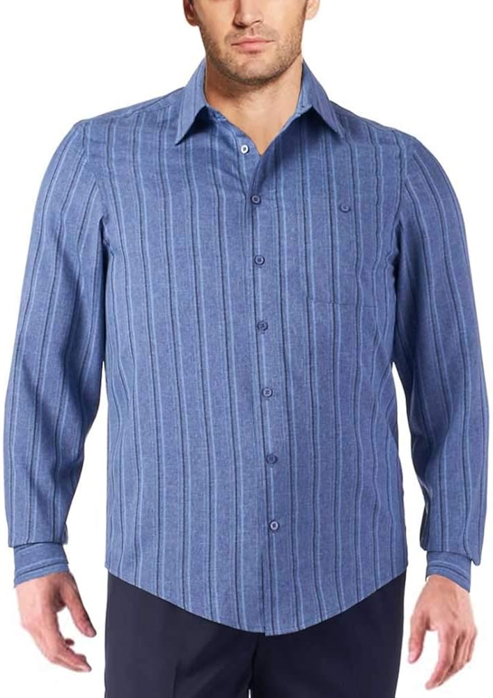 Haggar Men's Big & Tall Striped Easy Care Microfiber ButtonDown Shirt, Navy Marle