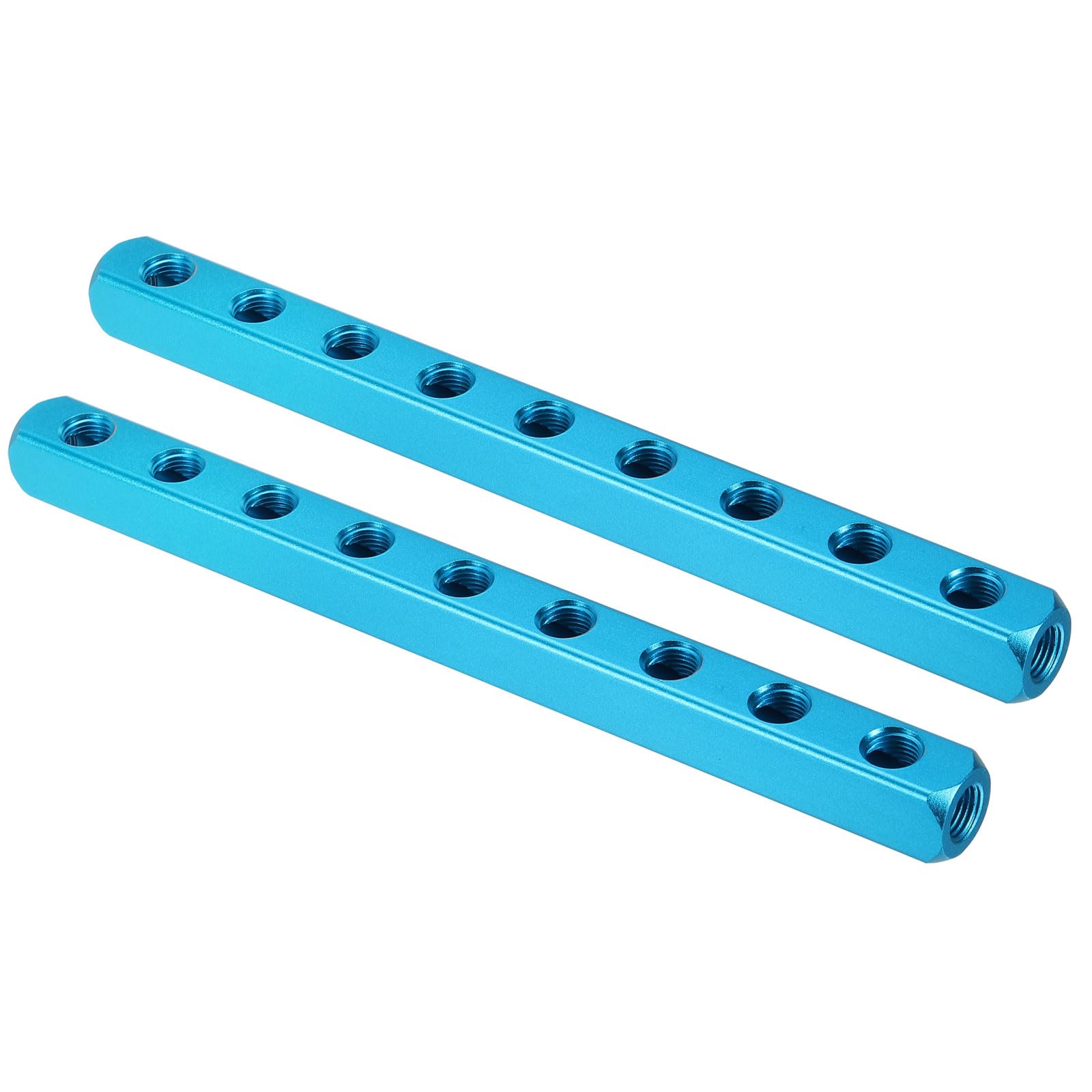 PATIKIL 9 Way 12 Port Air Manifold, 2 Pack G1/4 Inch Aluminum Air Hose Inline Manifold Block Splitter Pneumatic Air Hose Fitting, Blue