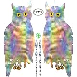 Owl Bird Scare Repellent Device by Homescape Creations - Holographic Reflective Woodpecker Deterrent With 12 inch Spiral Scare Rods &amp; 2 Bonus Suction Cups / 2 Pack Combo