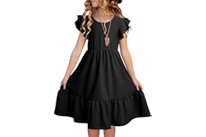blibean Teen Girls Dresses Kids Double Layer Ruffle Sleeve Dress Size 6-15 Years