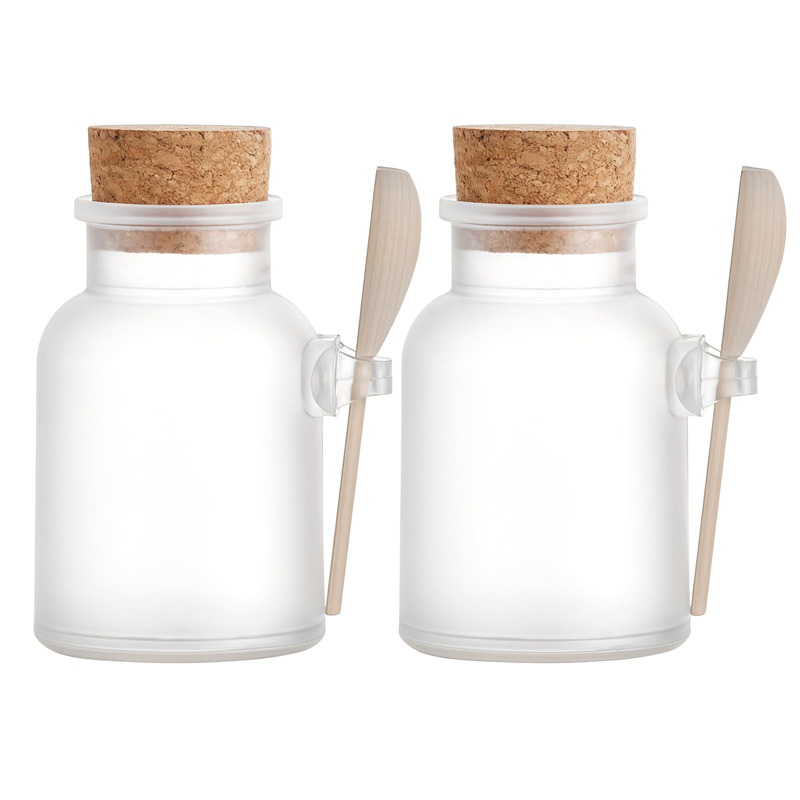 2 Pcs 200g/6.8oz Refillable Empty Plastic Bottle with Cork Cap and Wooden Scoop Bath Salt Dispenser Container Sealed Jars for Home Kitchen