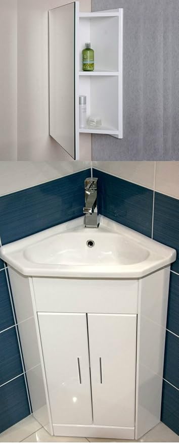 Kompakte Waschkommode weiß Eck Badmöbel Spülenschrank Keramik 570 x 400