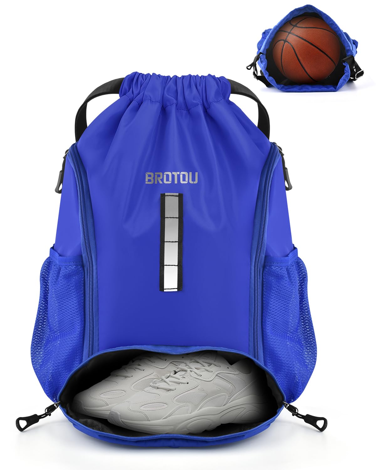 BROTOU Waterproof Drawstring Sports Backpack, Unisex PE Backpack Gym Bag with Large Shoe Bag, for Football, Basketball, Volleyball (Blue)
