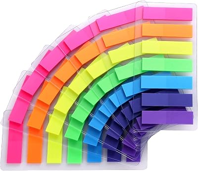 DDSHUN 980 Pcs Colored Sticky Notes Flags 7 Color Index Tabs Neon Transparent