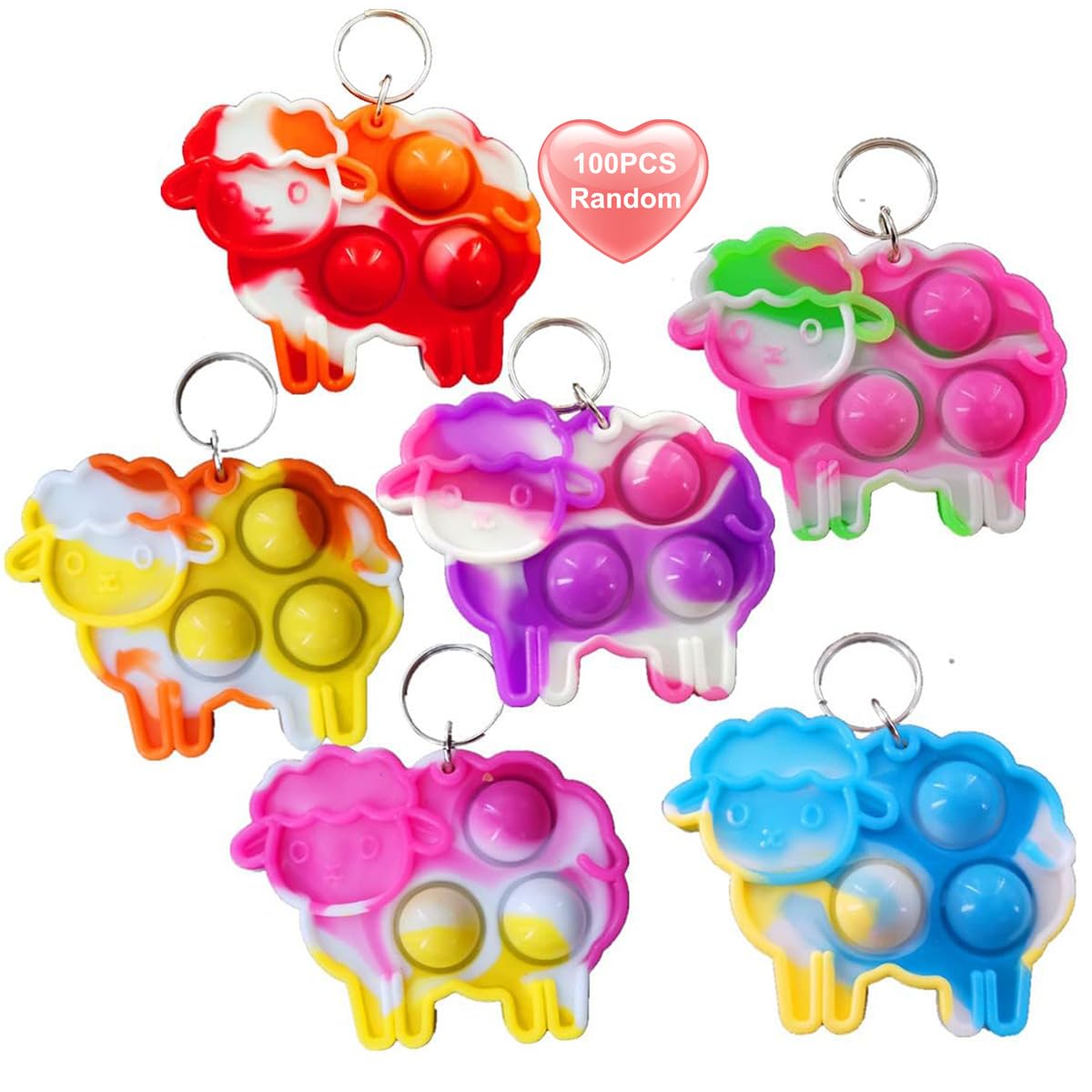 Photo 1 of 100 Packs Cute Sheep Animal Mini Pop Fidget Toys, Autism Special Needs Squeeze Sensory Summer Party Favors Gift for Kids Adults, Classroom Student Bubble Prizes