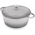 Cast Iron Dutch Oven with Lid – Non-Stick Ovenproof Enamelled Casserole Pot, Oven Safe up to 500° F – Sturdy Dutch Oven Cookware – Grey, 6.4-Quart, 28cm – by Nuovva