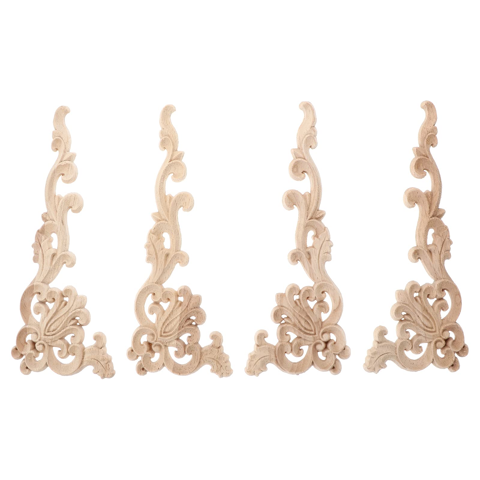 Homoyoyo Decorative Stickers 4Pcs Wooden Carved Onlay Applique Unpainted Furniture Corner Onlay Decoration for Wall Windows Door Cabinets Mirrors Applique