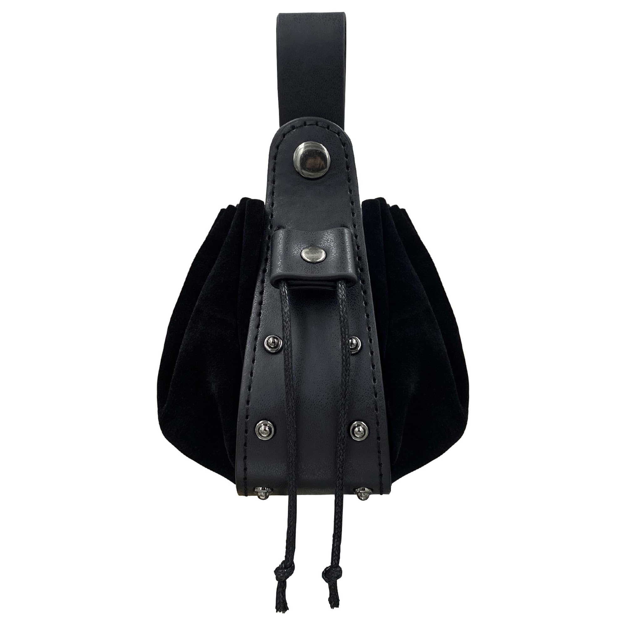 Vintage Medieval Faux Leather Bag,Renaissance Drawstring Belt Pouch,Viking Cosplay Portable Coin Purse,Middle Ages Dice Bag for LARP Ren Faire Costume Accessories (Black A)
