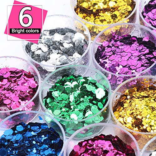 60g Chunky Glitter, HNYYZL 12 Boxes 5g Holographic Iridescent Chunky Glitter Body Glitter for Face, Arm, Hair, Nail Cosmetic, or for Festival,Party Decoration(Gold, Blue, Purple, Pink, Green, Silver)