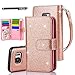 Galaxy S7 Edge Case, TabPow 10 Card Slot - [ID Slot] Wallet Folio PU Leather Case Cover with Detachable Magnetic Hard Case for Samsung Galaxy S7 Edge Case, Glitter Rose Gold