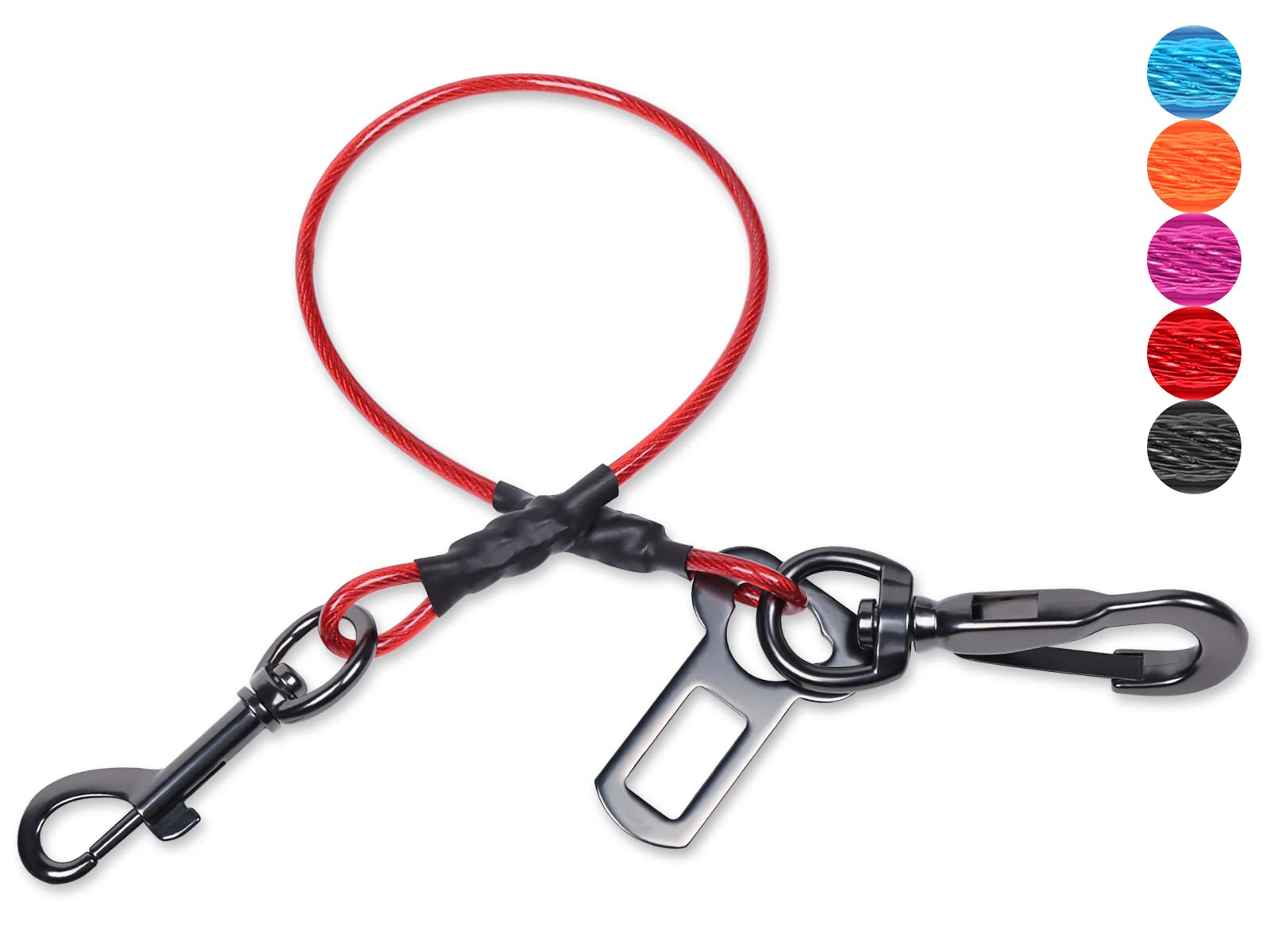 VIVAGLORY Dog Seat Belt Tuffbelt Dog Car Harness, Seatbelt with Clip & Hook for Car Travel, Chew Proof Anti Chew Unchewable Metal Safety Tether Restraint, XS, Red