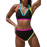 popvil High Waisted Bikini Sets: Neon Swimsuit for Women Tummy Control Push Up Two Piece Bathing Suits