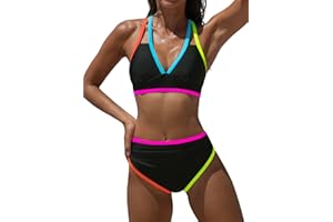 popvil High Waisted Bikini Sets: Neon Swimsuit for Women Tummy Control Push Up Two Piece Bathing Suits