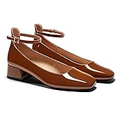 Coutgo Womens Chunky Low Heels Closed Square Toe Ankle Strap Pumps Wedding Prom Dress Shoes