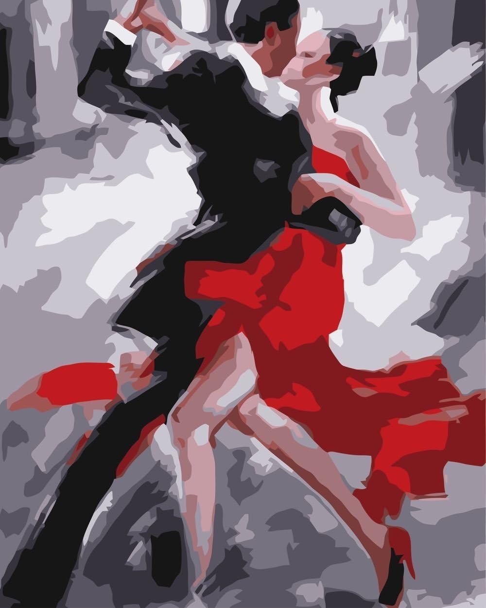 Crystal Emotion Abstract Dancer DIY Oil Painting, Paint by Numbers Kit Adult Children's Hand Painting Tango Espanol Canvas Wall Art 16x20inch, Framed, Ballet Dancer