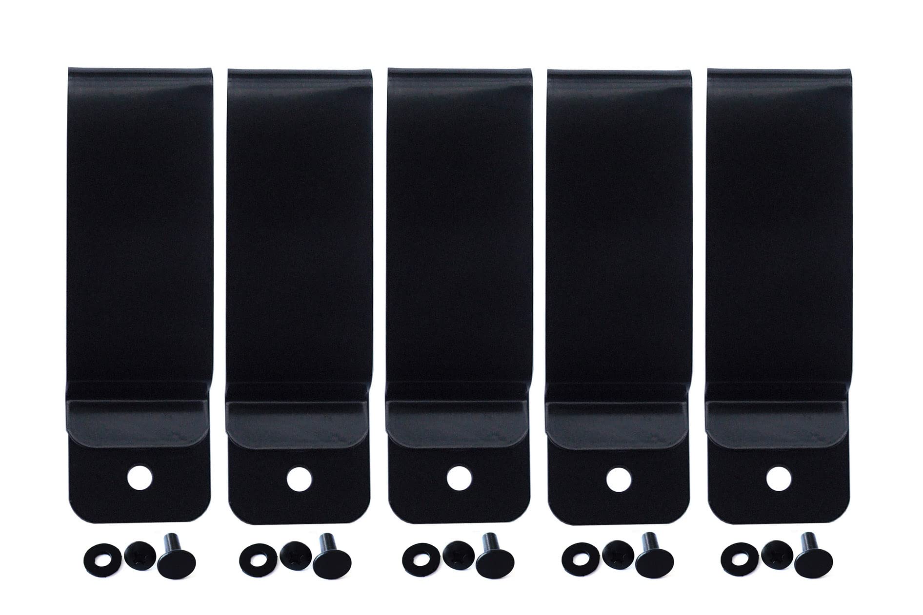 BENZDA 5 Set Holster & Sheath Belt Loop Clips with Chicago Screws, High Carbon Steel, Black Powder Coated Finish, 7/8" x 2.7"