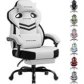 GTPLAYER Gaming Chair, Computer Chair with Footrest and Lumbar Support for Adults, 360°-Swivel Big & Tall Reclining Seat for Office or Gaming (White)