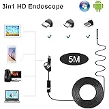 USB Endoscope 3 in 1 USB-C Type-C Inspection Camera 1200P HD Scope Borescope Semi-rigid Snake Camera IP68 Waterproof with 8 Adjustable Led Lights for Android Phone Tablet,PC- 5M/16.4FT