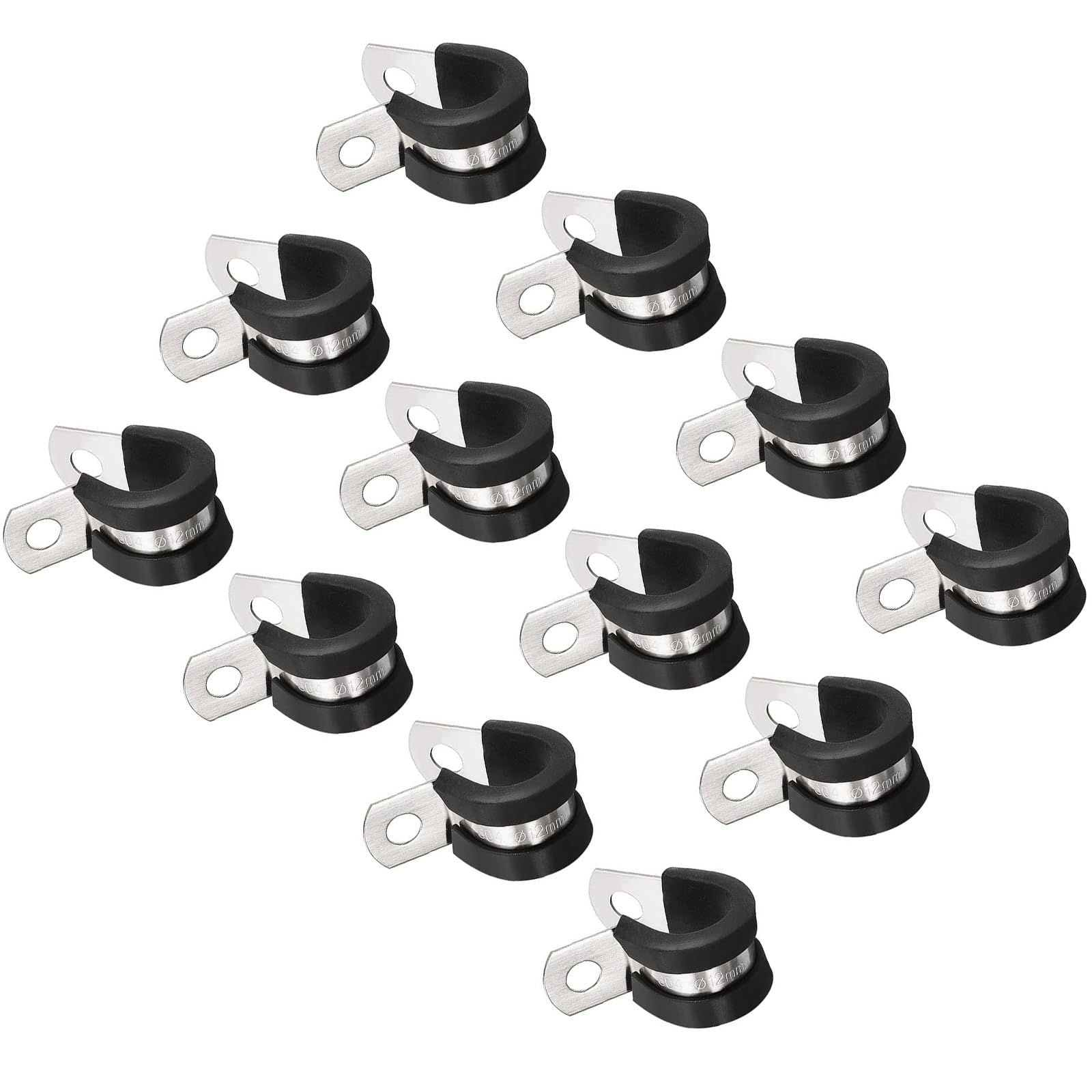 Unifizz 24Pcs 1/2 Inch(12mm) Cable Clamp, Rubber Cushioned Insulated Clamp 304 Stainless Steel R Shape Bracket Metal Hose Clamp Tube Holder for Pipe Wire Tube