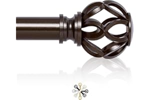 TVWOO Bronze Curtain Rods for Windows 66 to 120 Inch,1 Inch Adjustable Long Curtain Rod,Heavy Duty Curtain Rods,Decorative Twist Cage Finials Curtain Rods,Single Window Curtain Rods Set 36-120",Brown