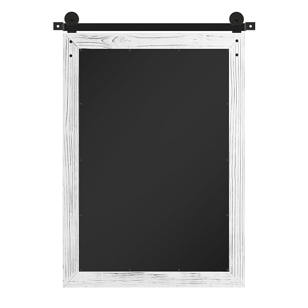 COGOOD FARMHOUSE BATHROOM MIRROR – 30 X 21 RUSTIC WOOD FRAMED WALL BARN DOOR MIRROR FOR ENTRYWAY, LIVING ROOM, VANITY WALL DECOR (WHITE)