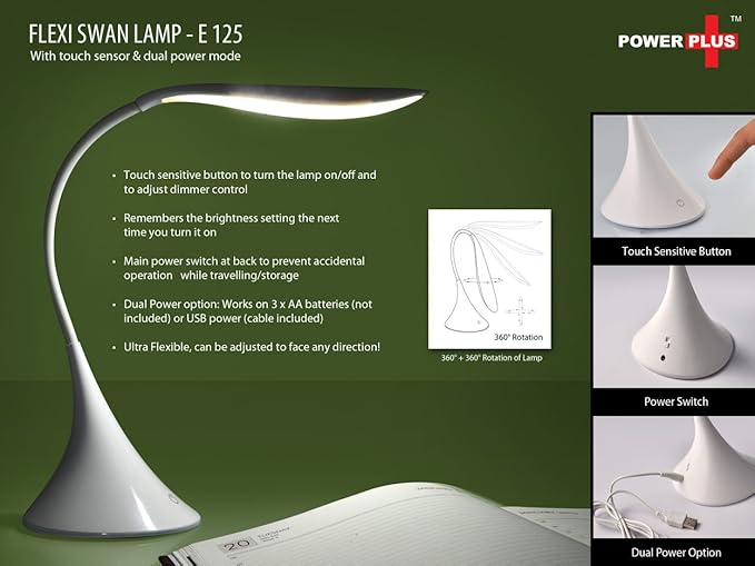 Power Plus Base E125 1-Watt Swan Plastic Lamp (White)