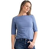 Fair Indigo Women's Organic Pima Cotton Half Sleeve Boat Neck Tee (XS, Forever Blue)