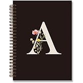 foedor Trendy Personalized Journal Hardcover Spiral Notebook,Black Initial Letter A Notebook,Monogrammed Gifts for Women Teen Girl,College Ruled Hardcover Spiral Notebook 5.5 x 8.3