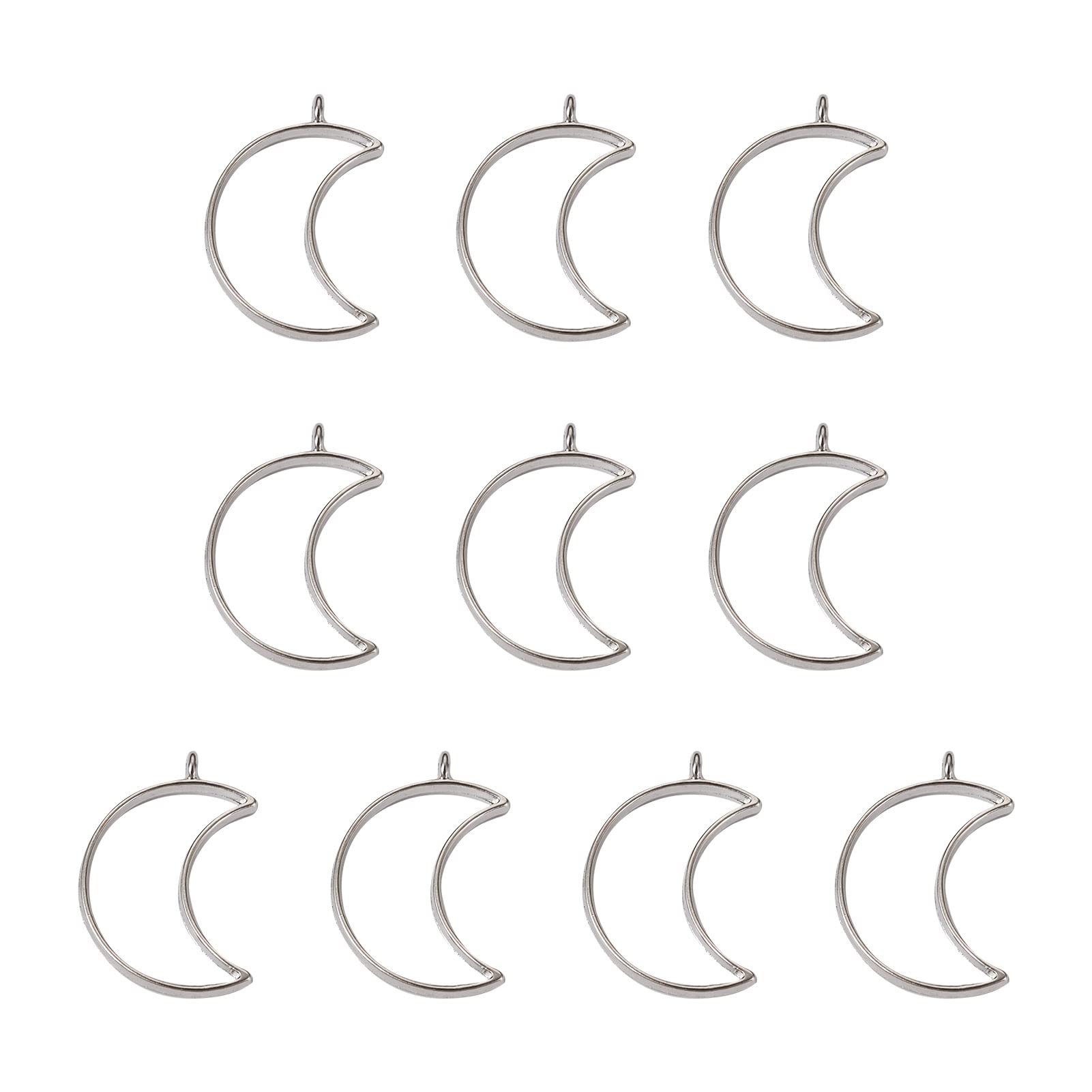 Pandahall 10pcs Alloy Moon Open Back Bezel Pendants Rack Plating 38x25.5x3.5mm Hollow Frame Pendants For DIY Resin Pressed Flower Jewelry (Silver)