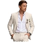 Linen Mens 2 Pieces Suit Retro Casual Slim Fit Suits Linen Beach Prom Dress Tux Set Wedding Groom Men Jacket Blazer Pant