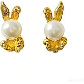 Cute Easter Bunny Jewelry Earrings for Women,Holiday Rabbit Pearl Ear Jacket Earrings for Women,Easter Outfits & Shirt Accessorie