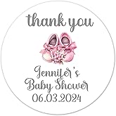 Baby Shower Thank You Stickers 1.5 inch Round, Pack of 60 Pink Girl Shoes Labels for Favor Bags and Boxes - BB31