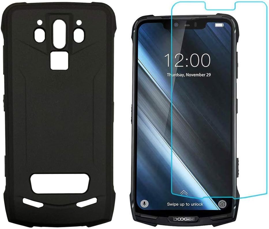 Case for Doogee S90 / S90 Pro case, [Scratch Resistant Anti-Fall] Soft TPU Case Shockproof Back Cover with Tempered Glass Screen Protector for Doogee S90 (Black)
