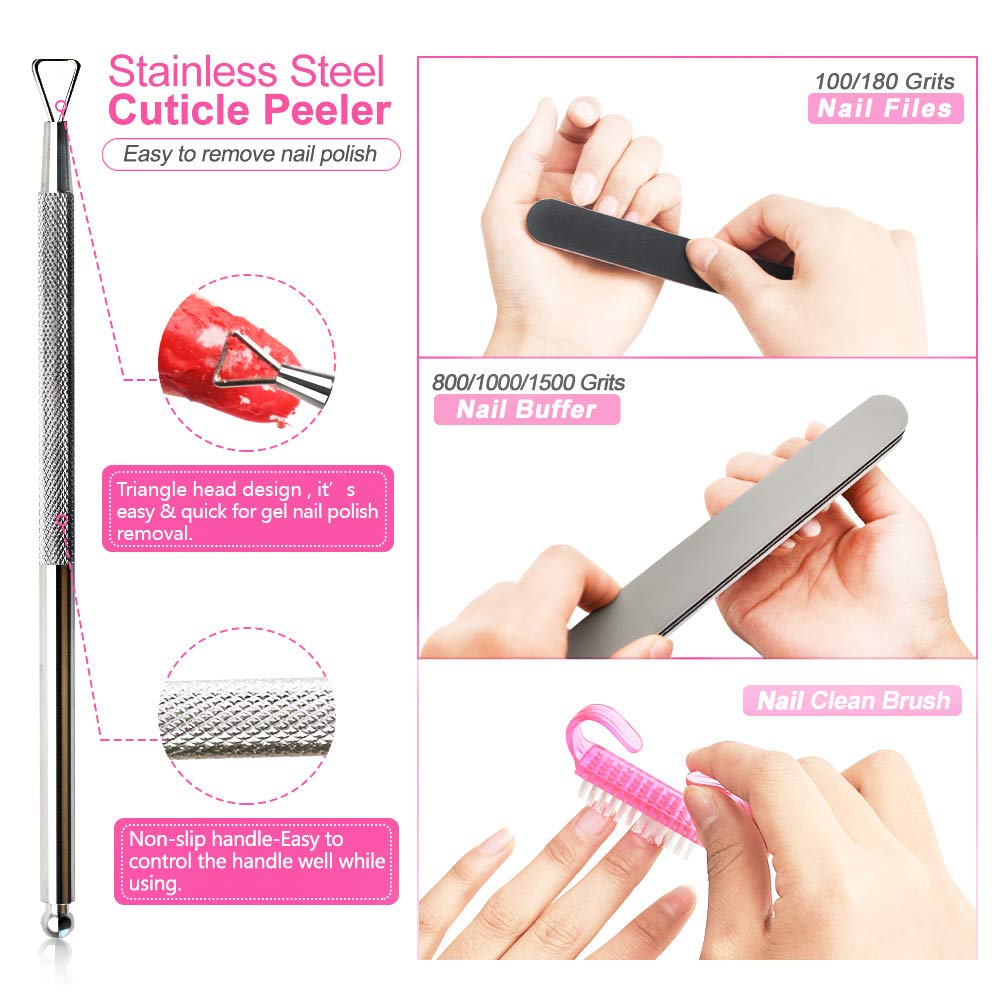 Gel Nail Polish Remover Kit for Acrylic/UV Gel/Soak-Off Polish Removal, Nail Clips to Remove Polish Set with Cotton Pads/Acetone Pump Dispenser/Nail Foil Wraps/Cuticle Pusher/Nail Files/Cleaner Brush : Beauty