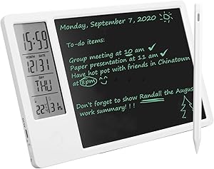 LCD Writing Tablet with Stylus, Desktop Electronic Calendar LCD Handwriting Board Type-C Rechargeable Digital Display Notepad with Alarm Function, for Schools, Offices, Homes