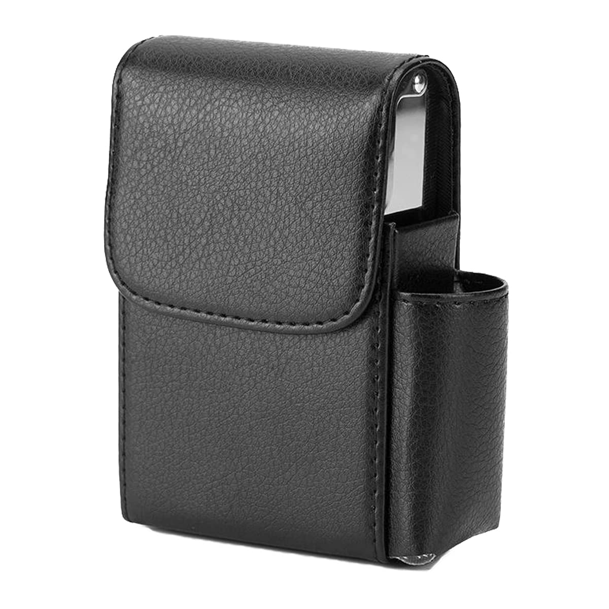 Cigarette Organizer Case Lychee Pattern PU Leather Cigarette Box with Lighter Holder Portable Cigarette Box for Men and Women