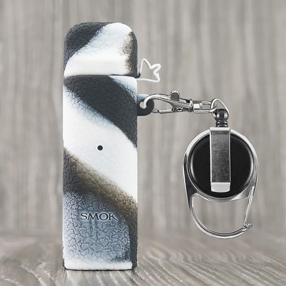 CEOKS for Smok Novo Silicone Case with Keychain Anti-Loss Holder Carrying case Rubber Skin wrap (Black/White)