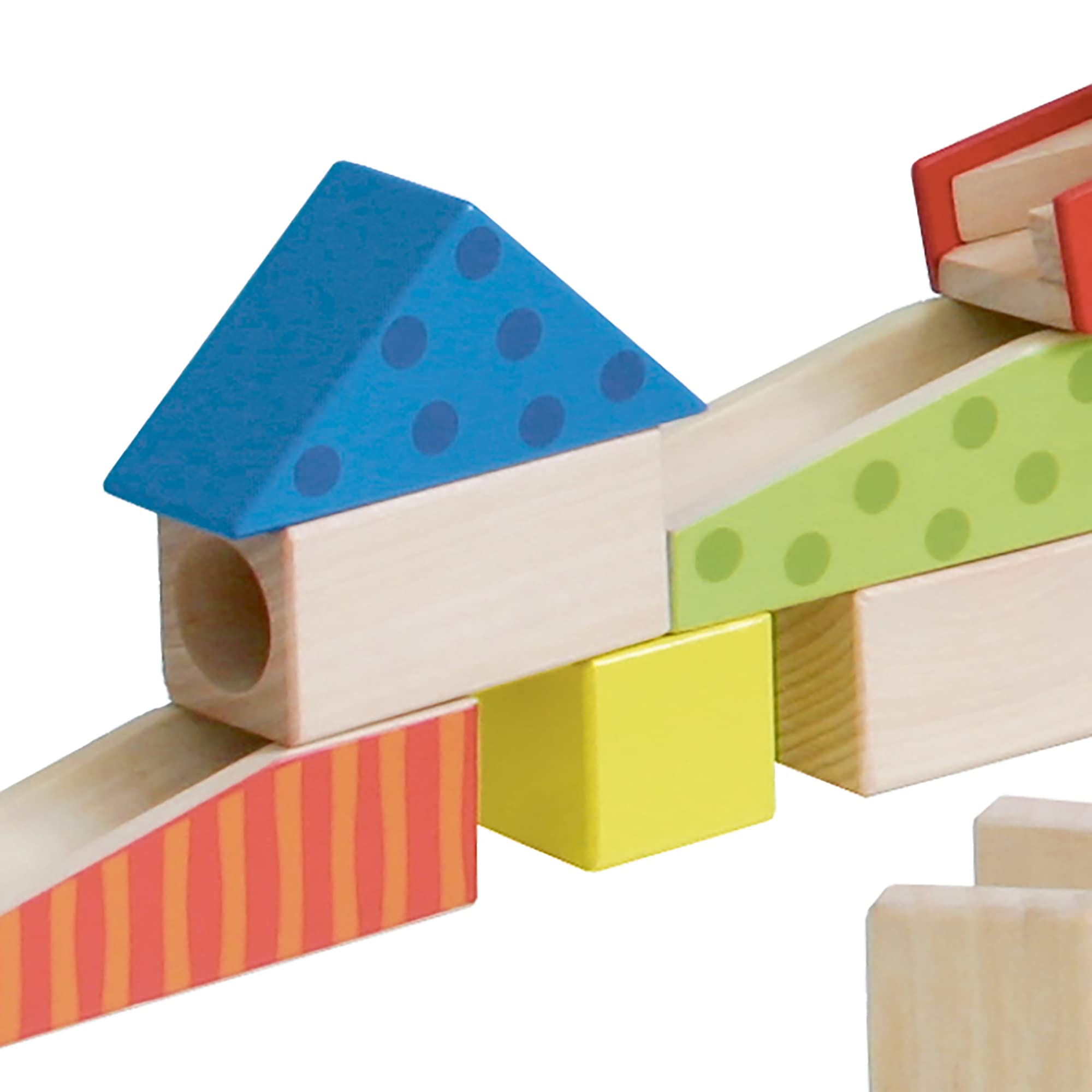 Wooden Marble Run Set - 100 Pieces, 20 Glass Marbles & 80 Building Blocks, Ages 3+