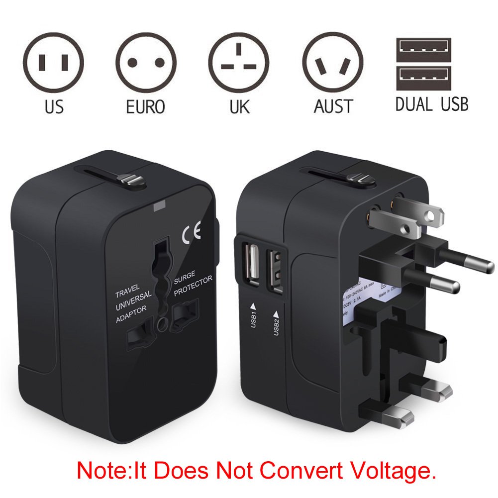 LIANSING Universal All in One Worldwide Travel Adapter Wall Charger AC Power with Dual USB Charging Ports for USA EU UK AUS