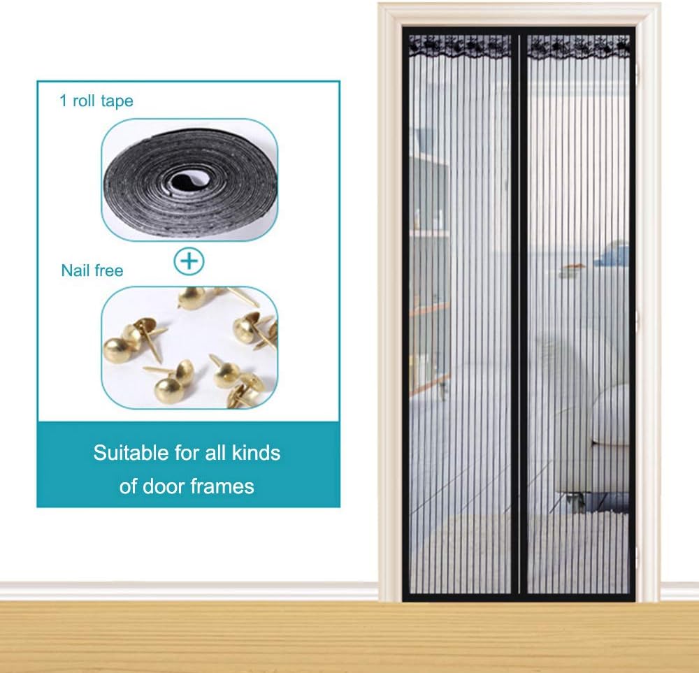 Entweg Puerta de Malla magnética con Cortina de Malla, Malla de mosquitera para Puerta con Cinta Entweg Puerta de Malla magnética con Cortina de Malla, Malla de mosquitera para Puerta con Cinta