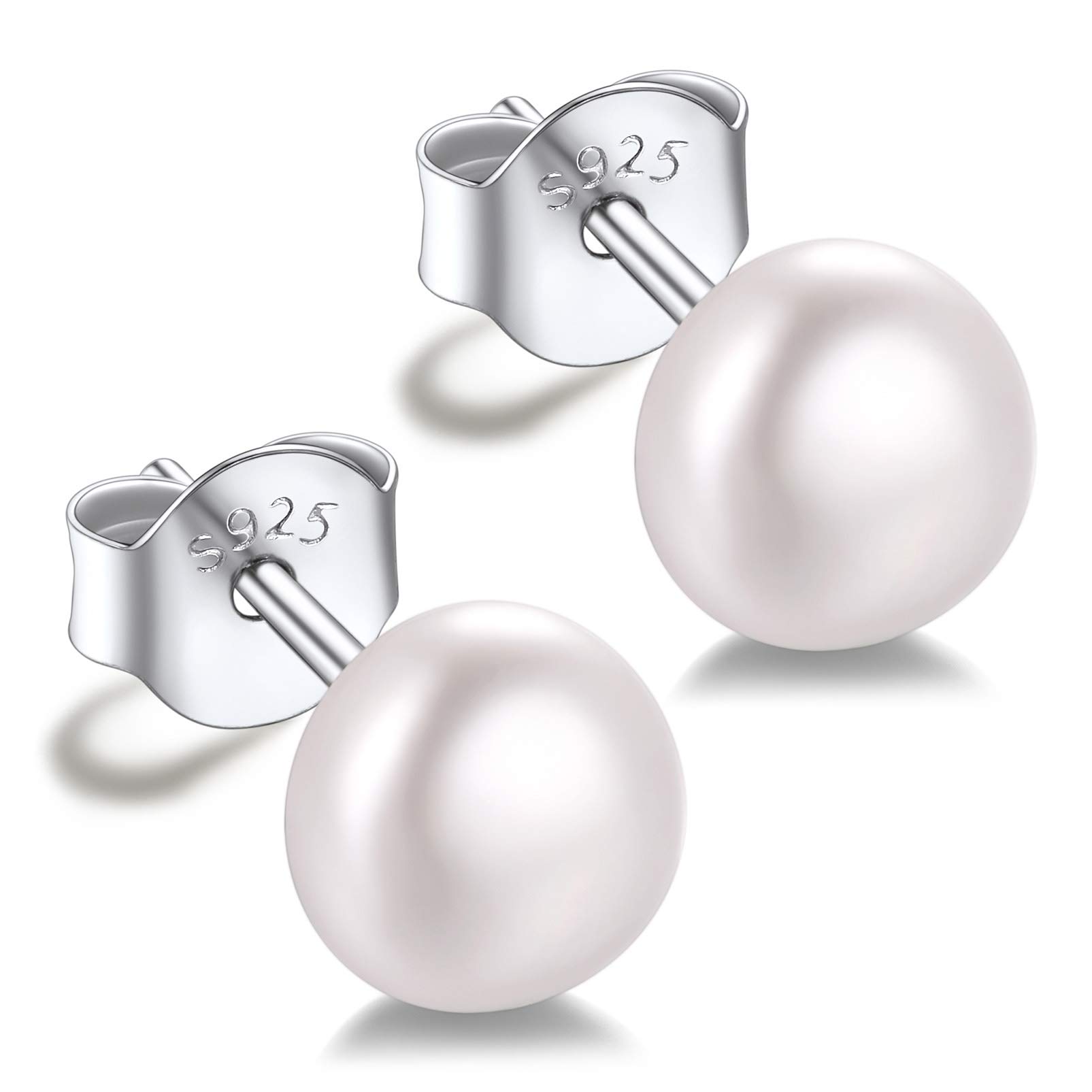 Silvora Pearl Stud Earrings Sterling Silver Ear Studs 925 Silver Earrings for Women Sleeper Earrings Pearl Earrings Women